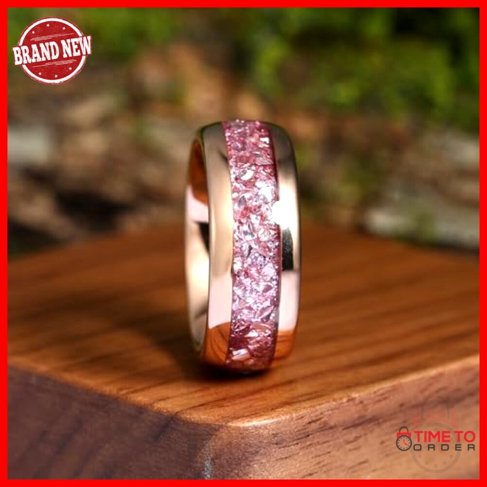 Tungsten Carbide Wedding Band with Morganite Stone, Size 7-14, Unisex Promise - Picture 4 of 7
